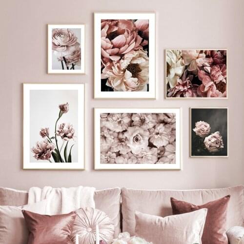 Pink Flower Plant Picture Wall Art Canvas Painting Nordic Poster and Print Modern Art Home Decor for Living Room Backdrop Design