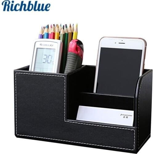 High Grade PU Leather Desk Organizer Wooden Pen Holder Pencil Box Marble Desk Storage Box & Bin Stationery Pen Stand Containers