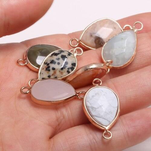 Natural Stone Water Drop Shape Faceted agates Pendant Double hole connector for jewelry making DIY necklace bracelet accessories