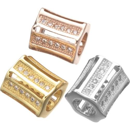 New Boutique 10*8mm 4.5mm Large Hole Micro Pave Cubic Zircon European Metal Beads Fit European Style Jewelry Making CHF233