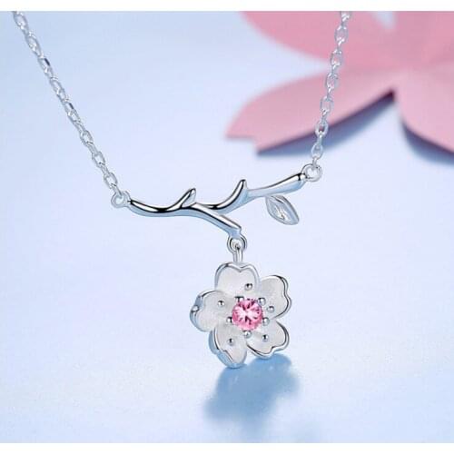 925 Sterling Silver Sakura Flower Necklaces & Pendants Cherry Blossoms With Chain Choker Necklace Jewelry Collar Colar
