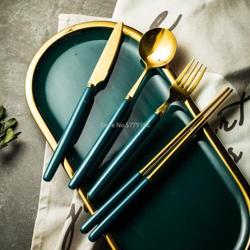 Nordic Luxury Chopsticks Style Ceramic Stainless Steel Chopsticks Alloy Fork Knife Spoon Household Practical Tableware Set