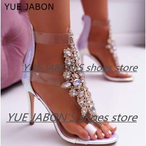 Luxury Crystal Thick Heel Sandals Brand Design Sexy Bling Rhinestone High Heel Women Sandals Elegant Party Shoes gladiator