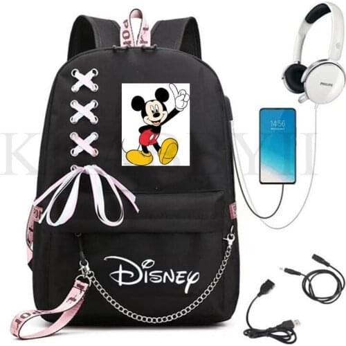 Disney Mickey Backpack For Women Men Cartoon Backpack USB Charging Students School Bags Computer Laptop Mochilas