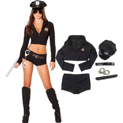 Deluxe Women Cop Police Officer Costume 6 Pcs/Set Female Halloween Carnival Party Performance Fancy Dress Uniform Outfit