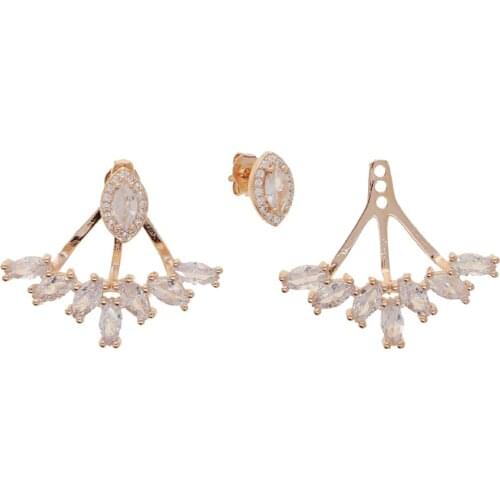 Baguette oval cubic zirconia rose gold color elegant fashion jewelry double sided jacket fashion girl women evil eye earrings