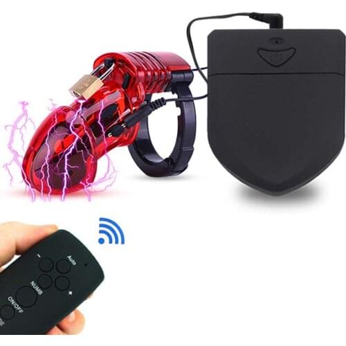 Remote Control Electric Shock Set Chastity Cage Cock ring Adult Sex Toys For Men Penis Stimulate Delay Time Electro Sex Product