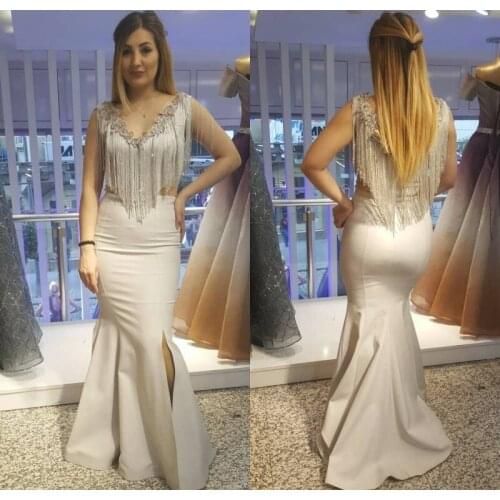 2019 New Evening Dresses Sexy V Neck Sleeveless Side Split Plus Size Mermaid Prom Gowns Custom Made Special Occasion Dress