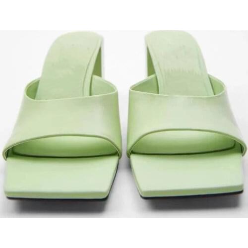 ZAR 2021 Summer New Green Fashion Square Toe Thick High Heels Sexy Outer Wear Muller Sandals And Slippers Women Luxury Brand Hot