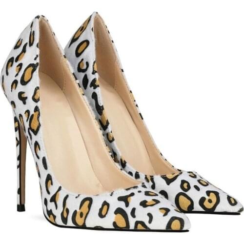 US4-11 Womens Horse Hair Fur Leopard Pumps Pointed Toe Stilettos High Heel Low Top Slip on Shoes Sexy Plus Size v001