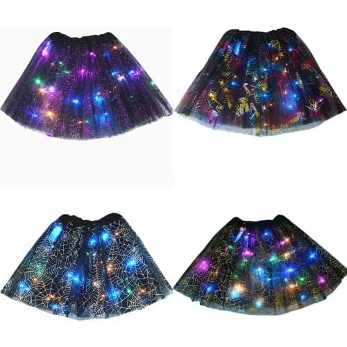1PCS Girls Horrible Scary LED Glowing Tutu Light up Spider Web Cobweb Skirt Cosplay Carnival Halloween Costume Christmas