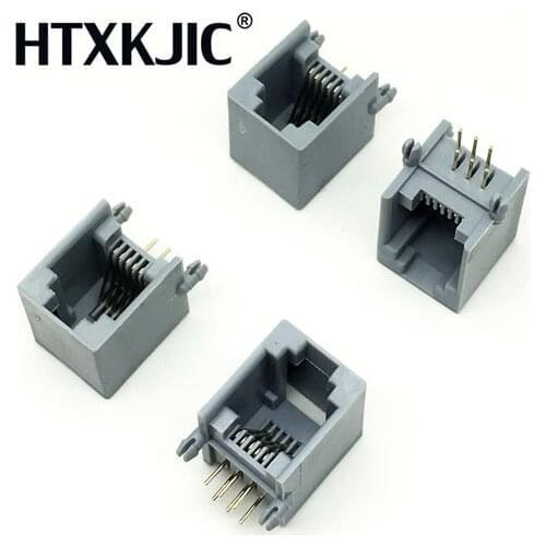 1000pcs RJ11 4P4C Female PCB Mount Modular Plug/Jack Network Connector 4P Grey