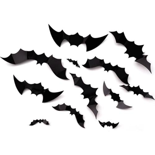 12Pcs Halloween Decoration PVC Large Size Bat Wall Stickers 3D Three-Dimensional Bat Decoration Stickers