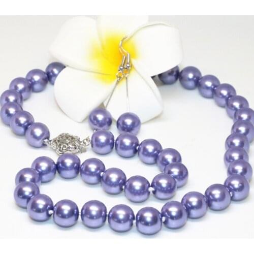 18 style 10mm multicolor round simulated-pearl shell bake paint glass beads necklace earrings jewelry set for women 18inch B2323