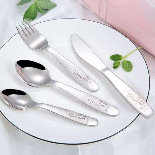 4 Pcs Set 304 Stainless Steel Cartoon Childrens Knife Fork Spoon Cutlery Tableware Fawn Design Western Steak Home Hotel Kitchen