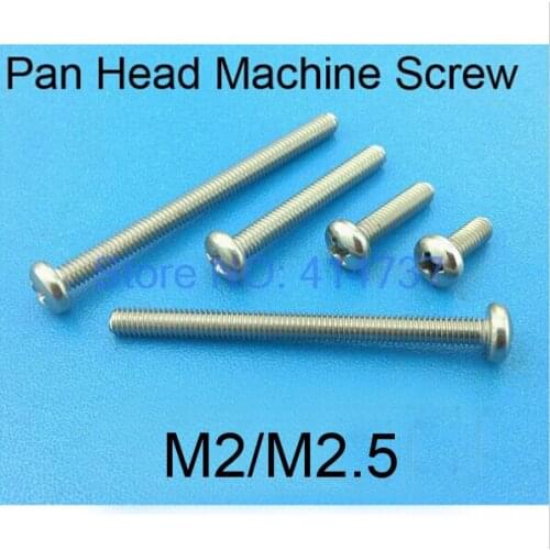 500pcs/lot Stainless Steel 304 M2/M2.5 Pan Head Phillip Cross Receseed Machine Screw