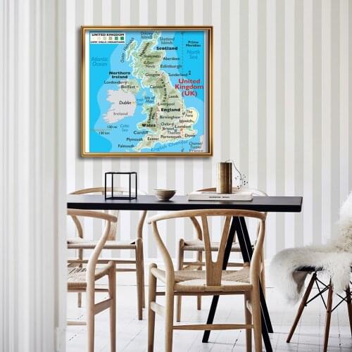 90*90cm Orographic Map of The United kingdom Non-woven Canvas Painting Wall Poster Classroom Home Decoration School Supplies