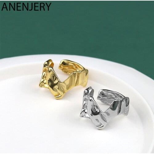 ANENJERY 925 Sterling Silver Lava Ring Temperament Geometric Creative Tin Foil Niche Design Girl Ring S-R1040