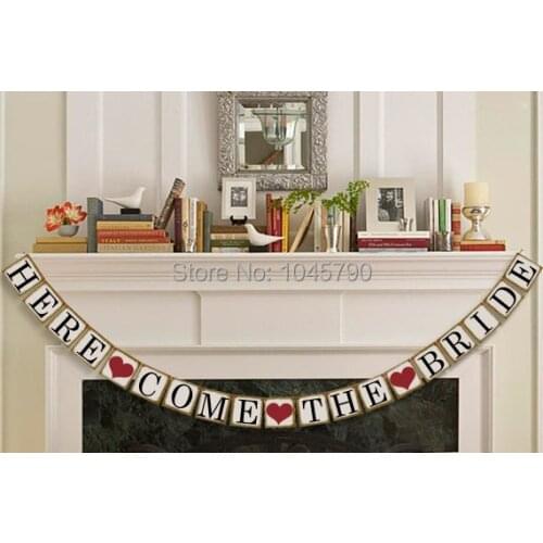 Free Shipping 1 X Here Come The Bride Banner Wedding Photo Booth Props Bridal Shower Party Decoration Supplies