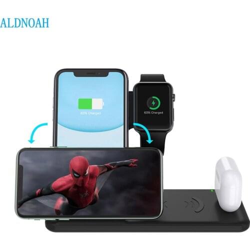 15W Qi Fast Wireless Charger Stand For iPhone 12 11 X 8 Apple Watch 4 in 1 Foldable Charging Dock Station for Airpods Pro iWatch