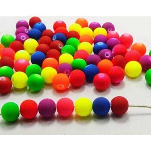 DIY Mixed Fluorescent Neon Color Acrylic Smooth Round Beads 6mm-12mm Rubber Tone