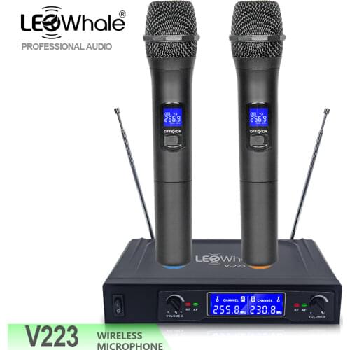 LEOwhale Professional VHF Wireless Cordless Microphone System Dual Handheld Karaoke Mic With Receiver for TV Singing Meeting KTV
