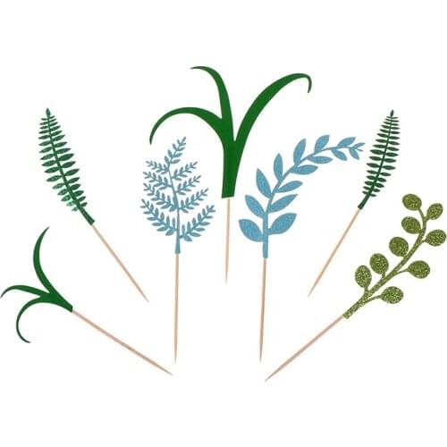 7pcs Green Plant Flags Jungle Birthday Party Decoration Baby Shower Cake Toppers CupcakeKids Cake Decor Supplies