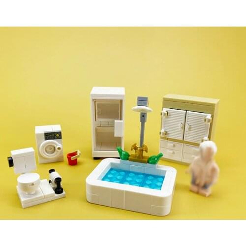 MOC small particle building blocks Minifigure home decoration Small scene Bathtub Wardrobe Refrigerator Toilet Washing machine
