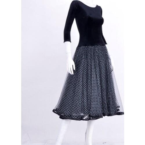 Ballroom dance costumes Small dots flannel half sleeves ballroom dance dress for women ballroom dance competition dresses