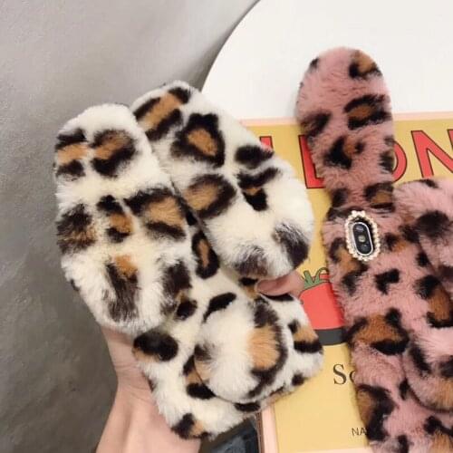 Leopard Fluffy Rabbit Fur Silicone Phone Cases For iPhone X 8 7 6S Plus Case Plush Soft Back Cover Shell For iphoneXs Xr Xs Max
