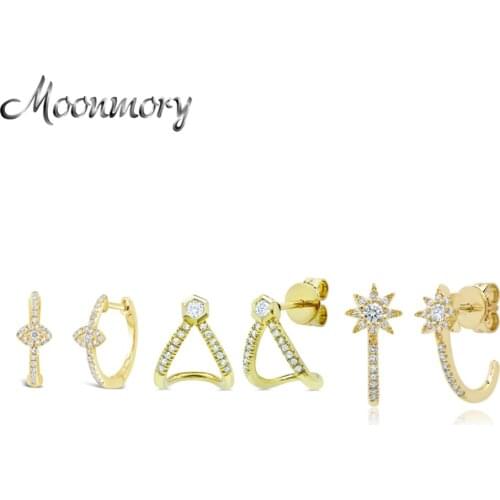 Moonmory Luxury Jewelry 925 Sterling Silver Small Circle Eye Huggies Hoop Earring For Women Gold Plated Star Earring Christmas
