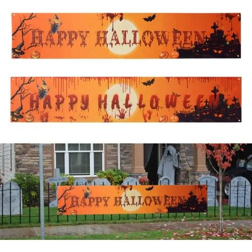 1pc 250x49cm Happy Halloween Outdoor Banner Bunting Hanging Decor Flag Halloween Sign For Festival Party Decoration Supplies