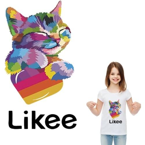 Likee Cat Patches For Clothes Brand Cat Stickers Washable Print On T-Shirt Clothes Decoration Diy Accessory Stickers Child