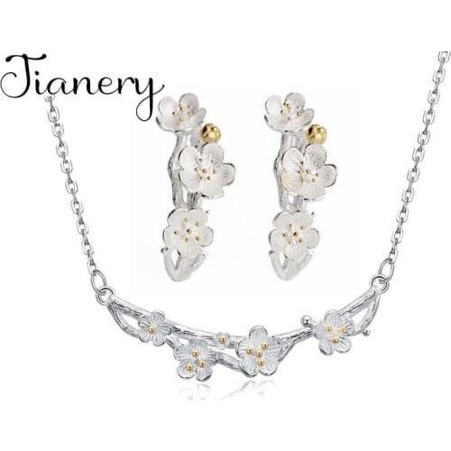 New Arrivals Fashion Plum Flower Necklaces Pendant Earrings Jewelry Sets for Women Wedding Statement Jewelry