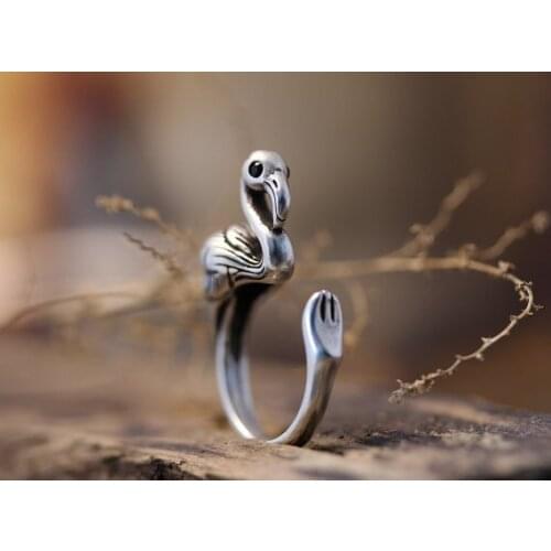 Wholesale Unique Retro Flamingos Adjustable Ring High Quality Design Mens Red-crowned Crane Promise Rings Women Overwatch Aros
