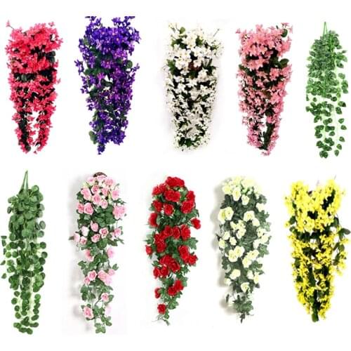 Violet Artificial Leaf Garland Vine Fake Foliage Flower Wall Hanging Basket Flower Orchid Flower Wedding Party Home Decor Violet