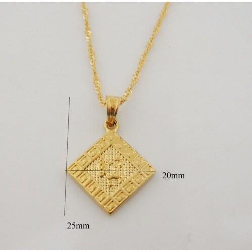 YELLOW GOLD GP OVERLAY 18INCH WATER WAVE NECKLACE & MUSLIM ALLAH GOD CUTE SQUARE PENDANT/Great GIFT Money Maker