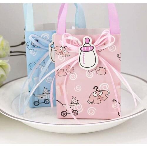10x7.5x3.5cm Baby shower gift bag Pink/blue Baby bottle candy box kids birthday party paper gift package chocolate snack bag