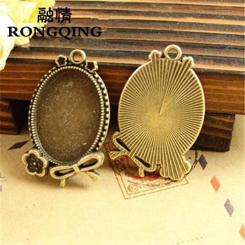 RONGQING 25*18MM 30pcs/lot Antique Bronze Bow Flower Oval Cabochon Base DIY Jewelry Findings