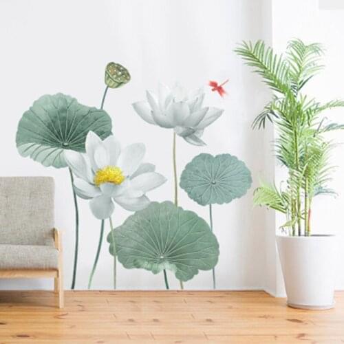 Lotus Leaf Wall Stickers Living Room Wallpaper Decorations Self-adhesive Flowers Bedroom Home Decals Mural Arts Poster Decor