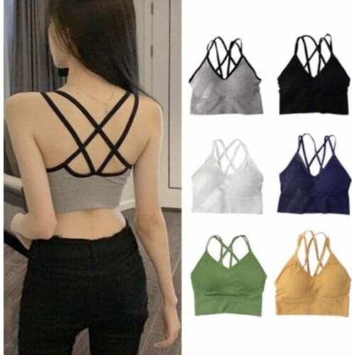Sexy Beautiful Back Sling Female Cross Hollow with Chest Pad Underwear Cotton Yoga Sports Underwear