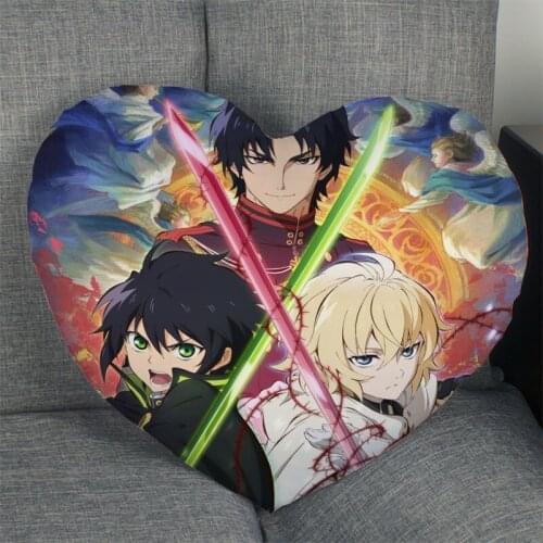 Seraph Of The End Pillow Cover Home Office Wedding Decorative Pillowcase Heart Shaped Zipper Pillow Cases Satin Fabric Best Gift