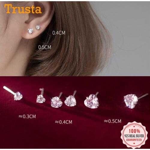 TrustDavis Real 925 Sterling Silver Fashion Romantic Heart Dazzling CZ 3 4 5mm Mini Stud Earrings For Women Fine Jewelry DS1181