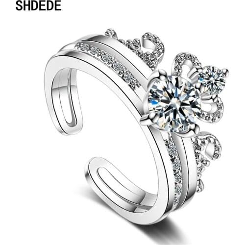 SHDEDE 925 Sterling Silver Jewelry Engagement Rings For Women Embellished With Crystals From Swarovski Crowne Accessories -X227