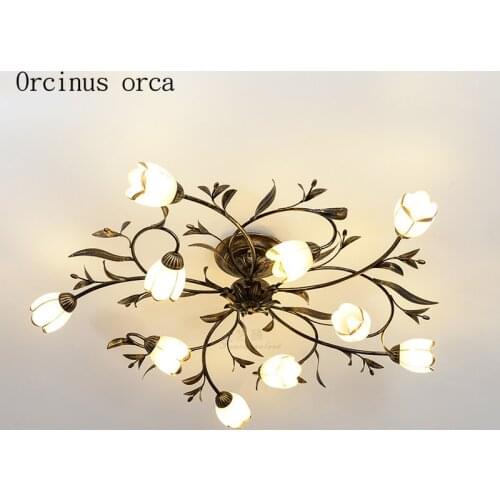 American creative personality LED flower ceiling lamp living room bedroom corridor Mediterranean Garden retro iron ceiling lamp