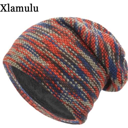 Xlamulu Knitted Hat Winter Hats For Women Men Skullies Beanies Mask Striped Beanie Gorros Bonnet Warm Baggy Soft Thick Hat Caps