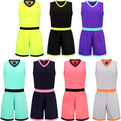 High quality blue Men Basketball Set Uniforms kits Sports clothes kids basketball jerseys college tracksuits DIY Customized name