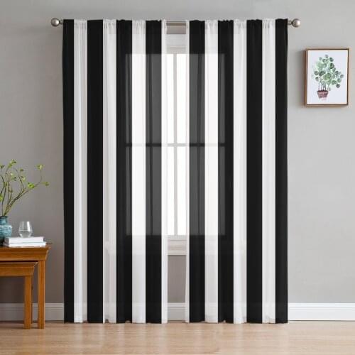 Stripes Black White Window Curtains for Living Room Kitchen Door Curtain Sheer Curtains for Bedroom