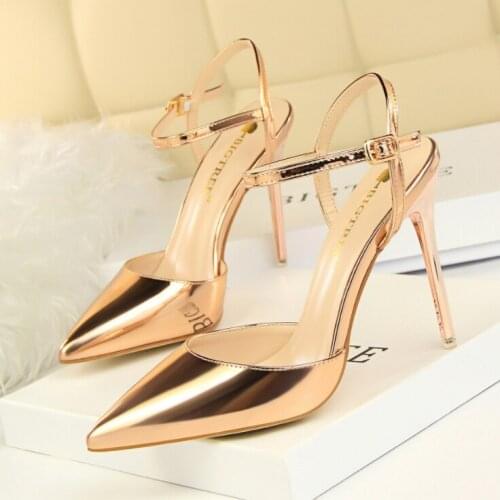 Europe and the United States 2020 spring and summer new pointed patent leather sandals with womens high-heeled shoes buckle