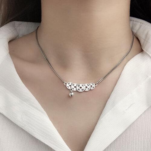 925 Sterling Silver Vintage Coin Pendant Necklaces For Women Jewelry Thai Silver Clavicle Necklace Gift S-N668